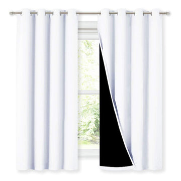 White 100% Blackout Lined Curtains 52x63 Inches 1 Pair