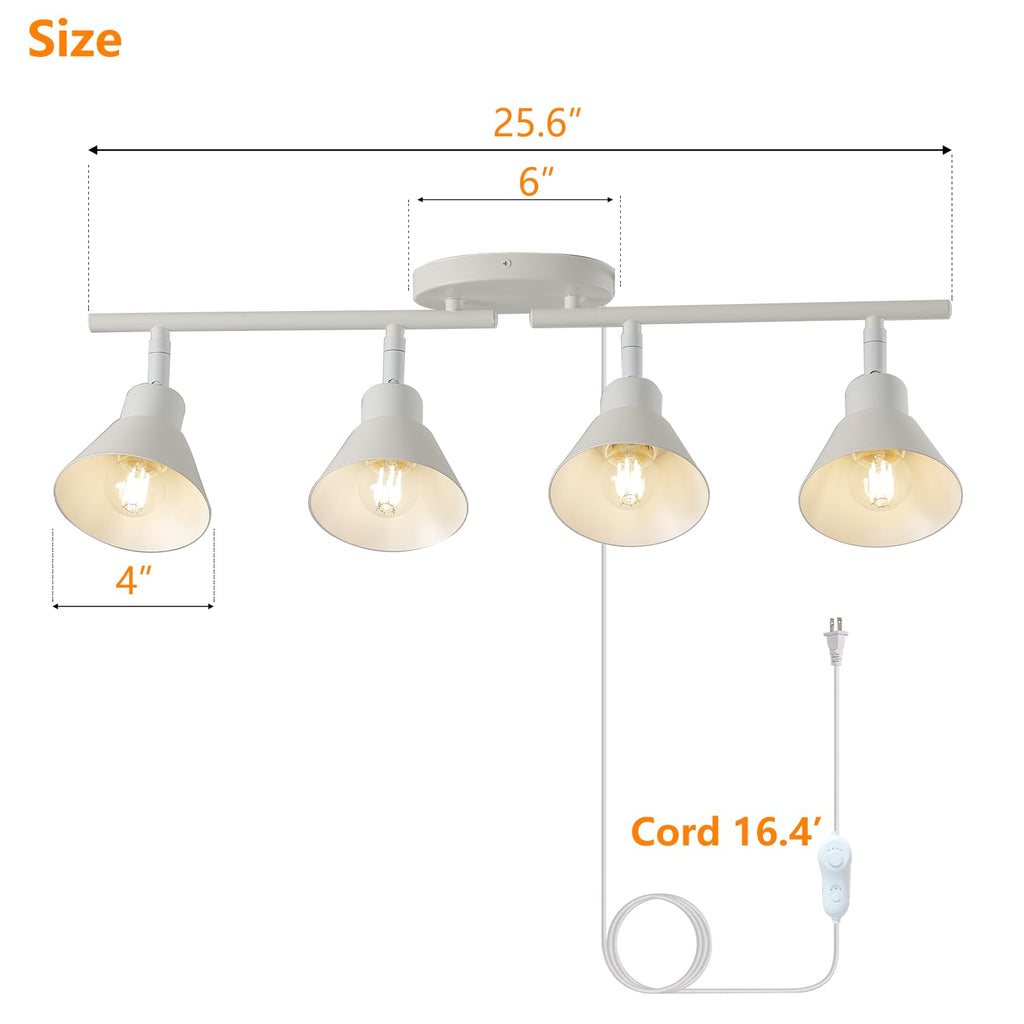 4 Light Plug in Track Lighting Kit,Modern Plug in Ceiling Light Fixture,16.4ft Cord,4 Way Ceiling Spot