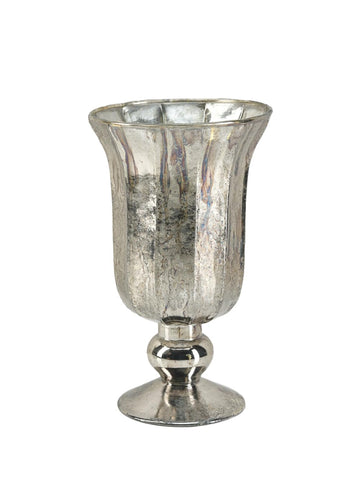 Antique Platinum Flower Vase, Mercury Glass Urn for Centerpieces, Weddings & Event Decor - Vintage-Style Floral Vase