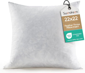 22x22 Feather Throw Pillow Insert, Decorative Pillow Insert for Covers, Fuller Fit with Soft Support for Bed and Couch