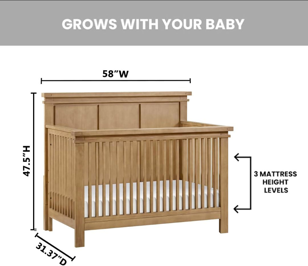 4 in1 Crib Convertible, Honey Wood