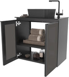 24" Black Steel Bathroom Vanity Set with Tempered Glass Countertop - Industrial Vanity Cabinet