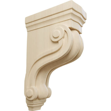Boston Traditional Scroll Wood Corbels, 3 3/8"W x 6 1/2"D x 10 1/2"H, Rubberwood