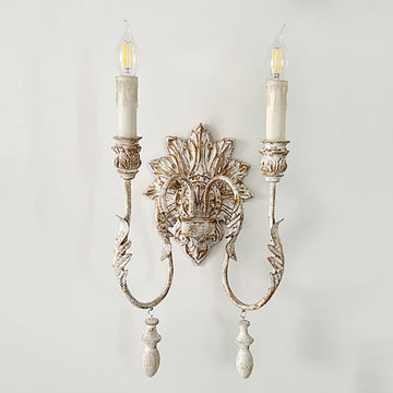 Mid-Century Distressed Wall Light, French Country Vintage Wall Sconce 2-Light Double Candle Art Deco Perfect Wall