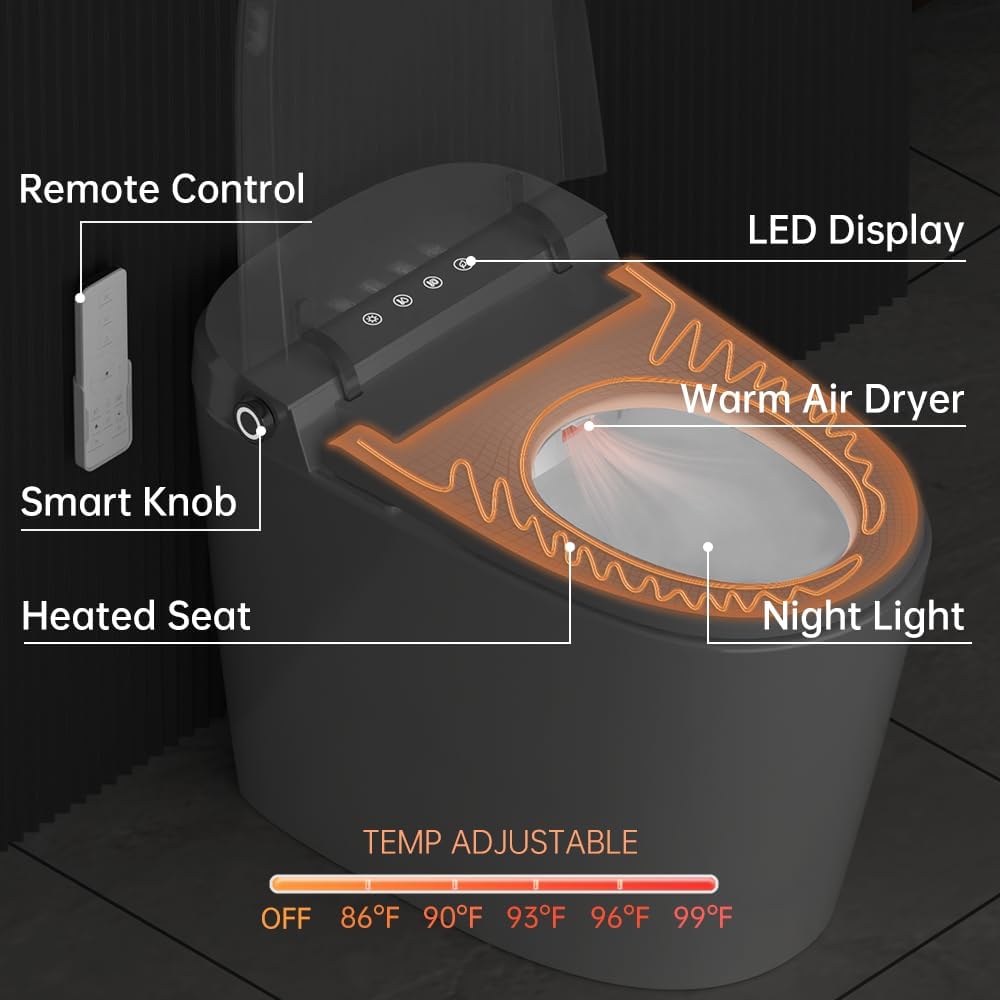 Smart Toilet Bidet with Tank Built In,Auto Open Close Lid,ADA Comfort Height,Dual Auto Flush,1000 Gram MaP