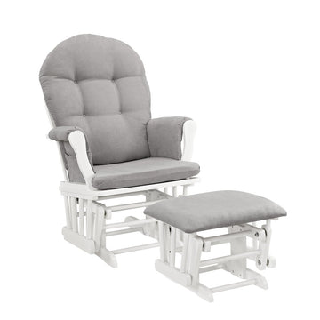 Glider and Ottoman, Polyester, Wood, Metal, White with Gray Cushion