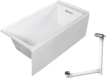 UATLN603220-R-BN Unity 60-in x 32-in x 20-in Alcove Acrylic Bathtub Kit With Right Hand Drain, White/Brushed Nickel