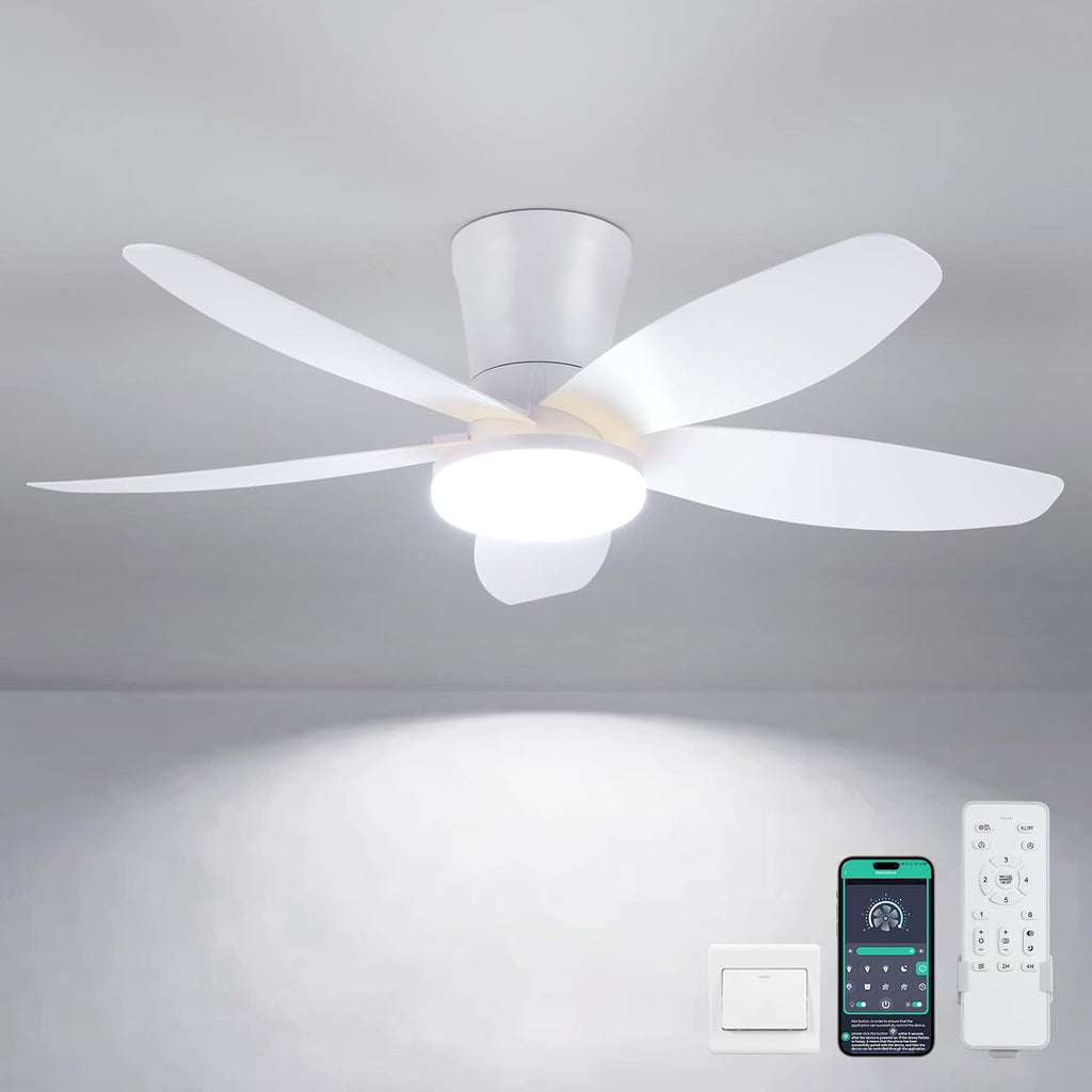 Ceiling Fans with Lights-36 Low Profile Ceiling Fan with Light and Remote/APP Control,Flush Mount,DC Reversible,LED Dimmable Modern Ceiling Fans for Bedroom,Indoor/Outdoor Patio Use(White) A101-B0CZHLG361