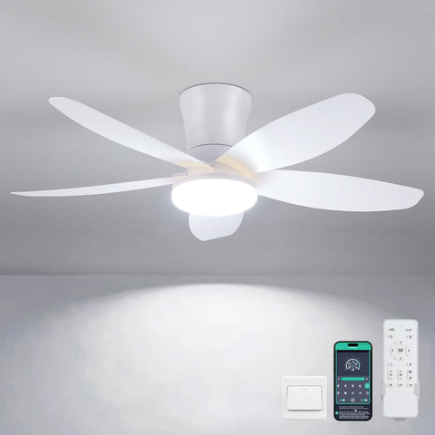 Ceiling Fans with Lights-36 Low Profile Ceiling Fan with Light and Remote/APP Control,Flush Mount,DC Reversible,LED Dimmable Modern Ceiling Fans for Bedroom,Indoor/Outdoor Patio Use(White) A101-B0CZHLG361
