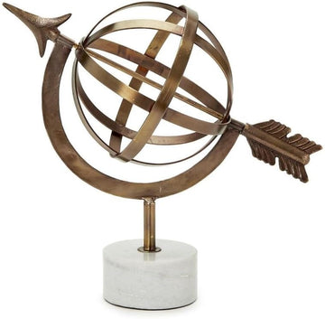 Armillary Hand-Crafted Antiqued Metal Sphere on Marble Base - Iron/Marble