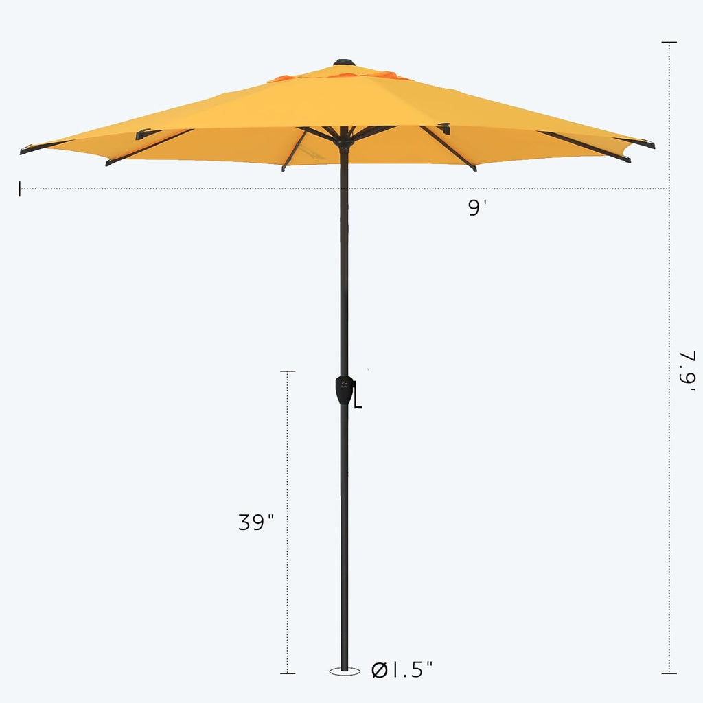 9FT Lyon Outdoor Patio Umbrella Outdoor Table Umbrella with Crank Market Umbrella 8 Sturdy Ribs UV Protection - Yellow