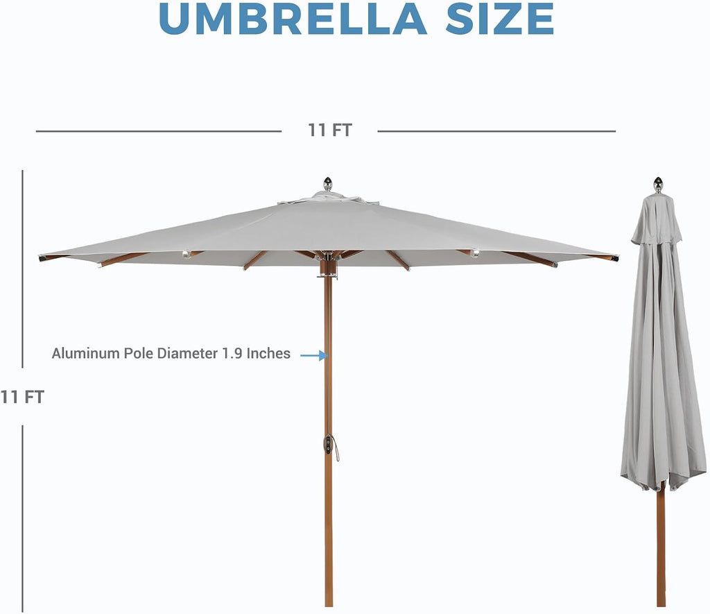 11 FT 10-Year-Non-Fading Patio Umbrella, Outdoor Umbrella with 8 Faux-Wood Grain Aluminum Ribs
