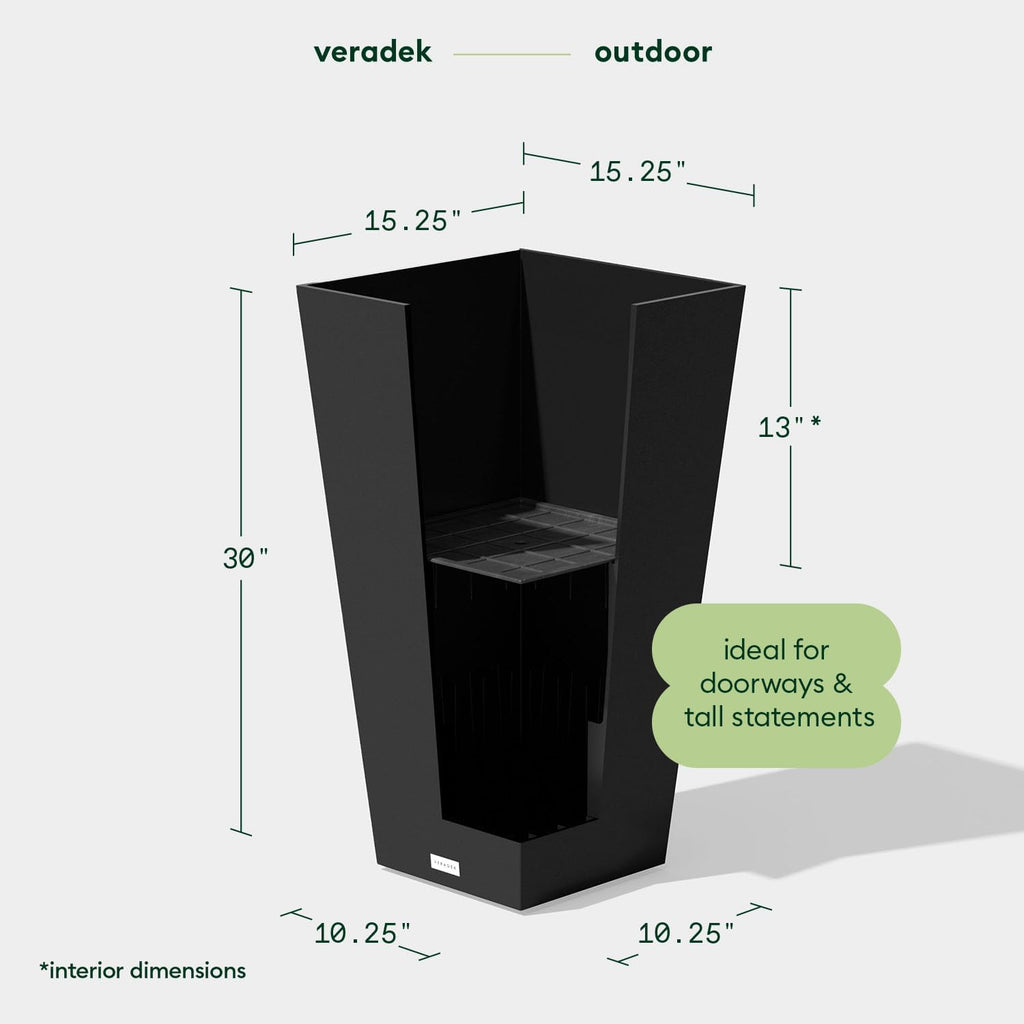 Pure Series Taper Planter - Tall Tapered Outdoor Planter with Shelf | Made From Durable Plastic Featuring a Removable