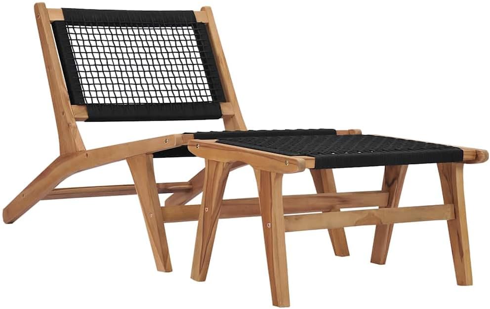 Teak Wood Sun Lounger with Detachable Footrest and Rope Design, Solid Teak Patio Chaise Lounge Chaise Lounge
