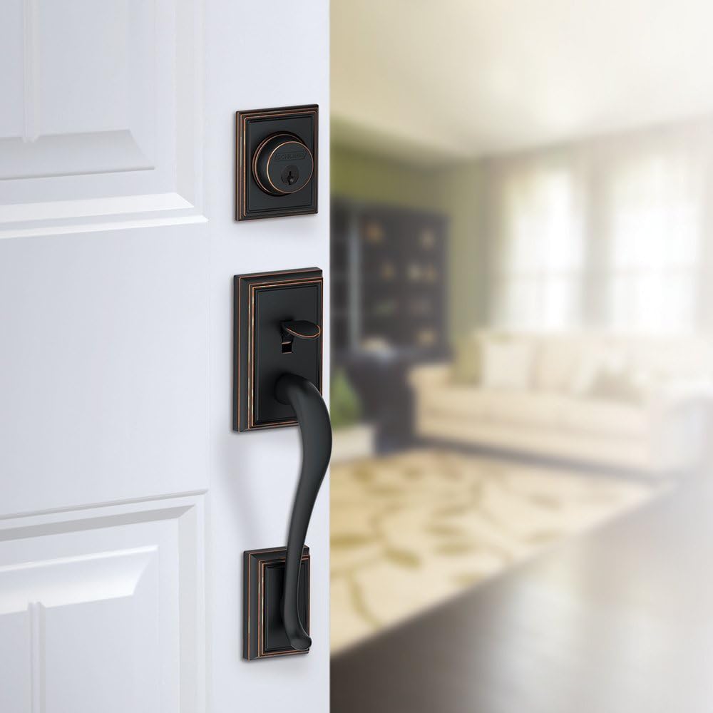 F58 ADD 505 Addison Exterior Handleset with Deadbolt, Aged Bronze (Exterior Half Only) - Door Handleset