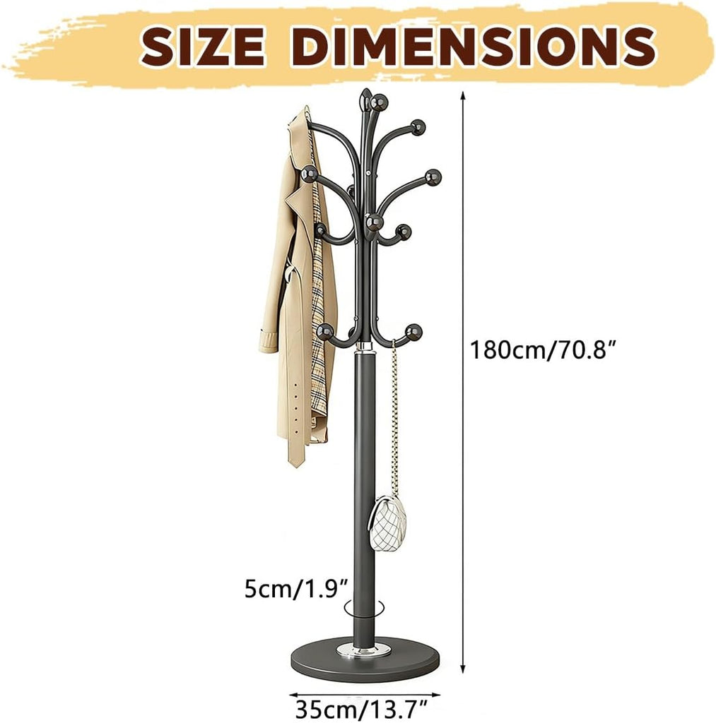 Hall Tree, Marble Base Modern Hall Tree,Metal Frame Freestanding Coat Rack, ,Foyer,Hallway,Corridor,Living Room