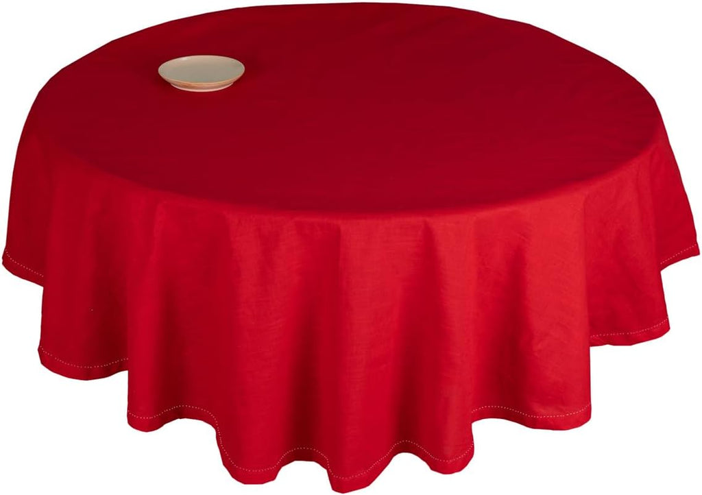 Red Round Tablecloth 60 inch, 100% Cotton, Hemstitch Tablecloths, Farmhouse Tablecloths, Wedding Out
