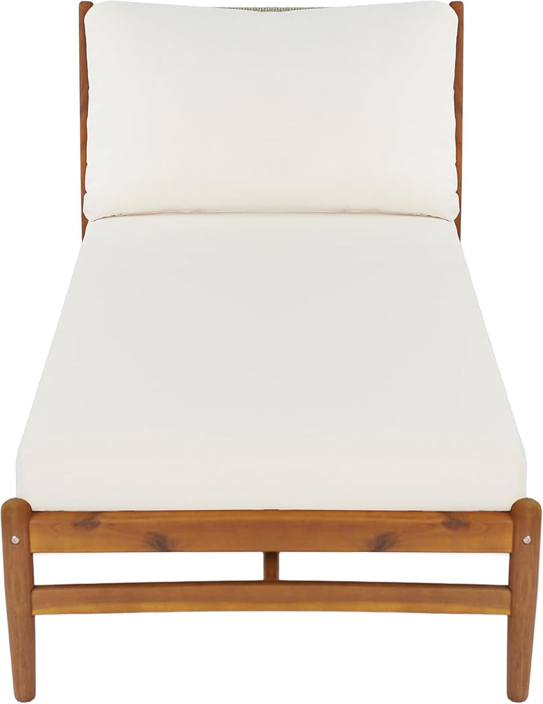 Acacia Wood Chaise Lounge Chair Outdoor With Water Resistant Cushion, Outdoor Recliner Chair With Hand-Woven