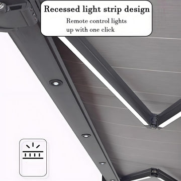 Electric Retractable Awning, Automatic Retractable Awning & LED Light, Motorized Outdoor Shade Waterproof Fabric for