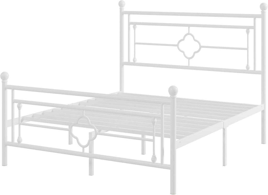 Full Metal Platform Bed Frame with Victorian Vintage Headboard and Footboard/Mattress Foundation/Under Bed Storage/No