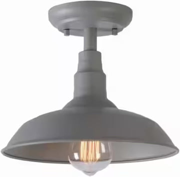 10"" inch Chic in Grey Finish Semi Flush Mount Ceiling Light Stylish Metal Fixture for Indoor and Outdoor Spaces