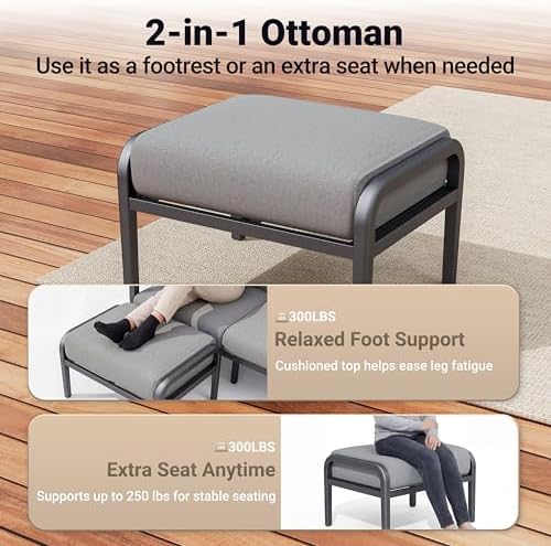 5-Piece Aluminum Outdoor Patio Furniture Set | Gray with Thick Cushions for Patio, Garden & Porch