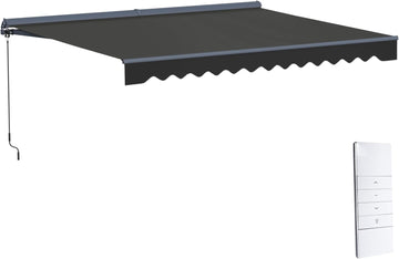 Electric Patio Awning Motorized Semi-Cassette, 12x10 Black | Retractable sunshade for decks and balconies