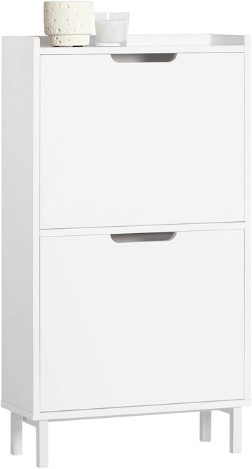 Slim Shoe Cabinet Entryway, Hidden Shoe Storage with Two Flip Drawers to Save Space, Freestanding Shoe Rack for Front