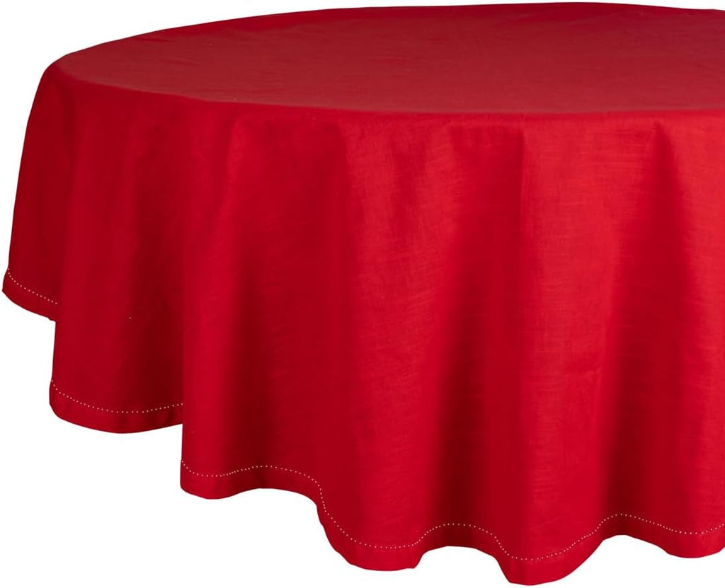 Red Round Tablecloth 60 inch, 100% Cotton, Hemstitch Tablecloths, Farmhouse Tablecloths, Wedding Out