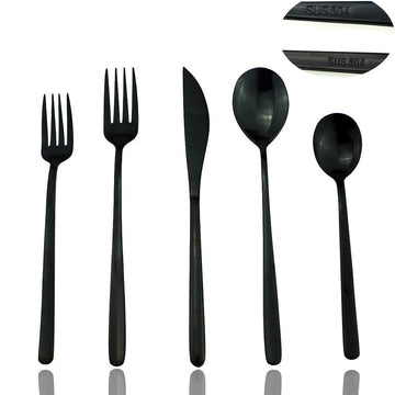 Mirror Polished Black 20-Piece Stainless Steel Flatware Set, Silverware Set Dinner Knife Fork Spoon Dessert
