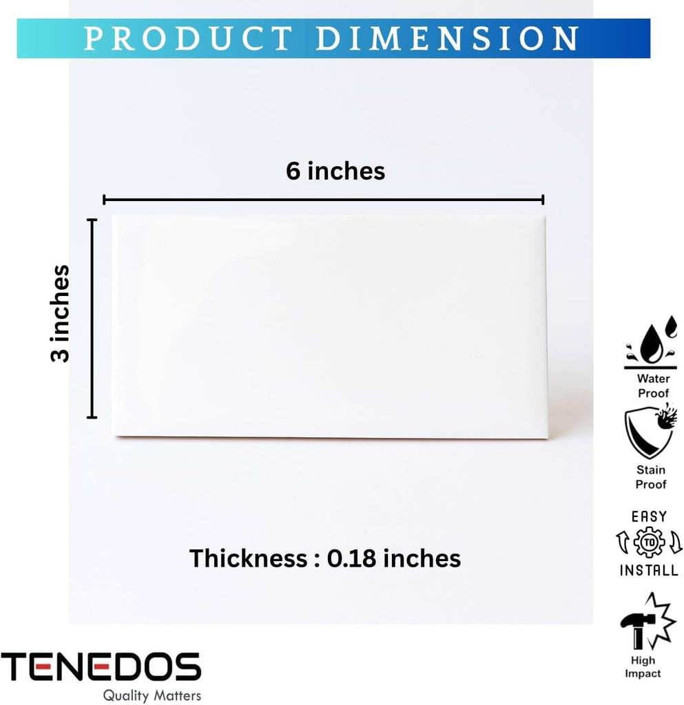 Snow Pearl 3x6 Glossy Ceramic Subway Wall Tile - Bright White Finish for Backsplash, Kitchen, Bathroom Shower & - Set of 80