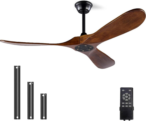 Inspired Maverick Style Solid Wood Ceiling Fan Without Light, 52 inch Walnut Ceiling Fan with 3 Wood Blades 6 Speeds Smart Timing Reversible DC Motor, Modern Ceiling Fans for Indoor Outdoor Farmhouse/Patios - Dark Walnut A101-B0CMTHNR1G