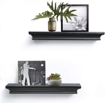 Black Floating Shelves, Modern Wall-Mounted Shelves Decor and Storage , Set of 2
