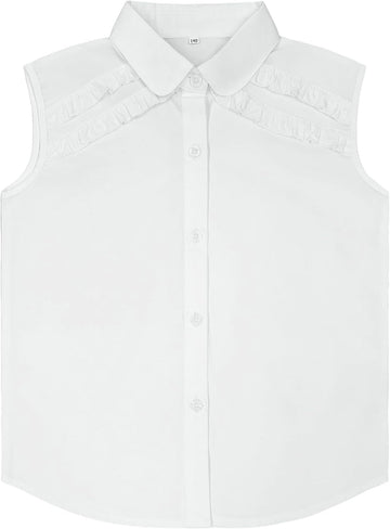 Girls White Long Sleeve Button Down Shirt Ruffled Turn Down Collar School Unifrom Blouse Top