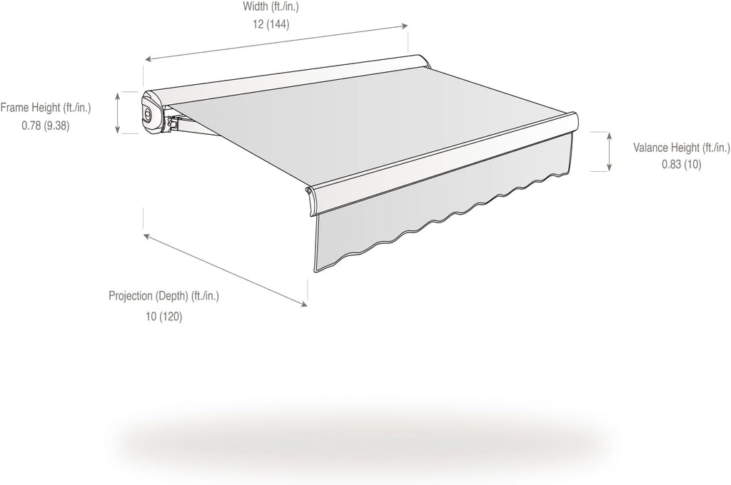 12' Full Cassette Right Motor (12' x 10') Retractable Patio Awning, Black/White Stripe