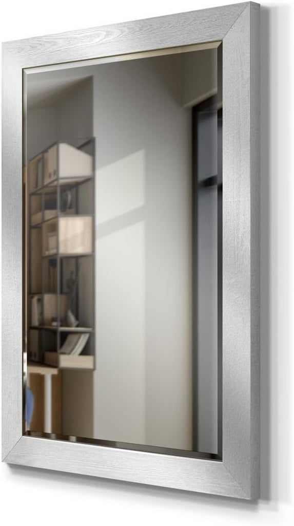 Rustic Rectangular Silver Wood Frame Vanity Body Mirror Verticle Or Horizontal Aesthetic Wall Mounted Mirror Decor