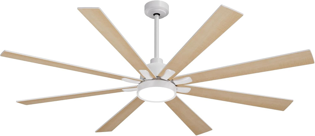 72" Ceiling Fan with LED Light and Remote - White / Light Natural Wood