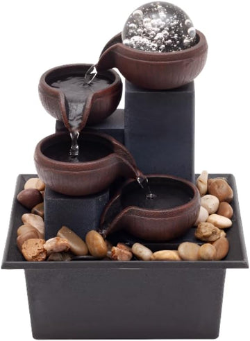 Indoor Desktop Fountain 4-Tier Desktop Fountain with Warm LED Lights & 3-Speed Adjustable Pump - Ideal for Bedrooms