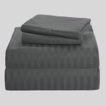 Luxurious 1500 Thread Count Italian Finish 100% Egyptian Cotton 4-Piece Bed Sheet Set, King, Grey Stripe Pattern