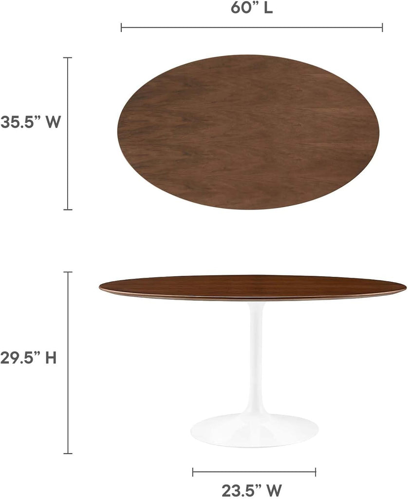 Lippa 60" Mid-Century Modern Dining Table with Oval Top in Walnut