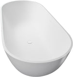 59" Free Standing Tub, Oval-Shaped Stone Resin Freestanding Bathtub Matte White Solid Surface Soaking Tub with Drain