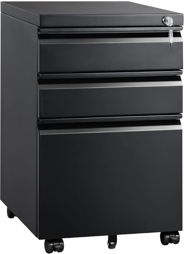 3 Drawer Mobile File Cabinet with Lock, Under Desk Metal Filing Cabinet /Legal/Letter/A4 File, Fully Assembled Except