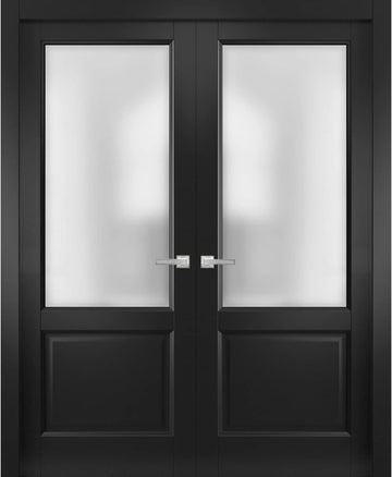 Lucia 22 | Double Swing Interior French Doors with Glass, Solid Wood, Hardware Included, 36x96, Blac