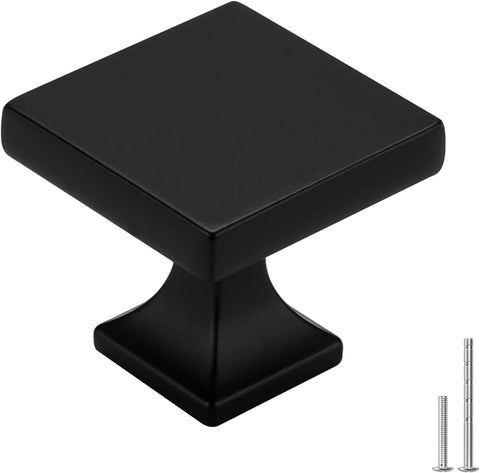 25 Pack Black Cabinet Knobs Matte Black Square Dresser Drawer Knobs Zinc Alloy Kitchen Cabinet Hardware