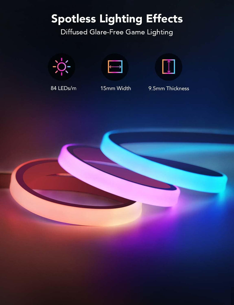 LED Neon Rope Lights, 10ft Gaming Lights for Gaming Desks | LED Strip Lights Syncing with Razer Chroma, Support