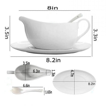 Gravy Boat With Ladle and Saucer 17 Oz,Ceramic Sauce Boat with White
