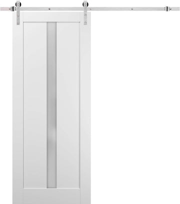 Quadro 4112 | Interior Single Sliding barn Door with Frosted Glass, MDF, 36x84, White, Modern Style 