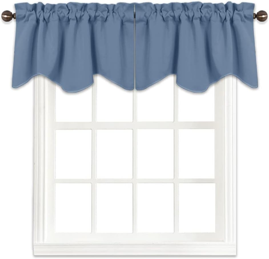 Window Blackout Valances, Elegant Scalloped Curtain Valances Room Darkening Draperies Window Topper for Living