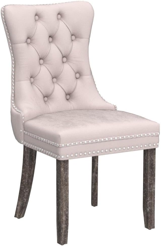 Velvet Dining Chairs Set of 4, Upholstered High-end Tufted Dining Room Chair with Nailhead Back Ring Pull Trim