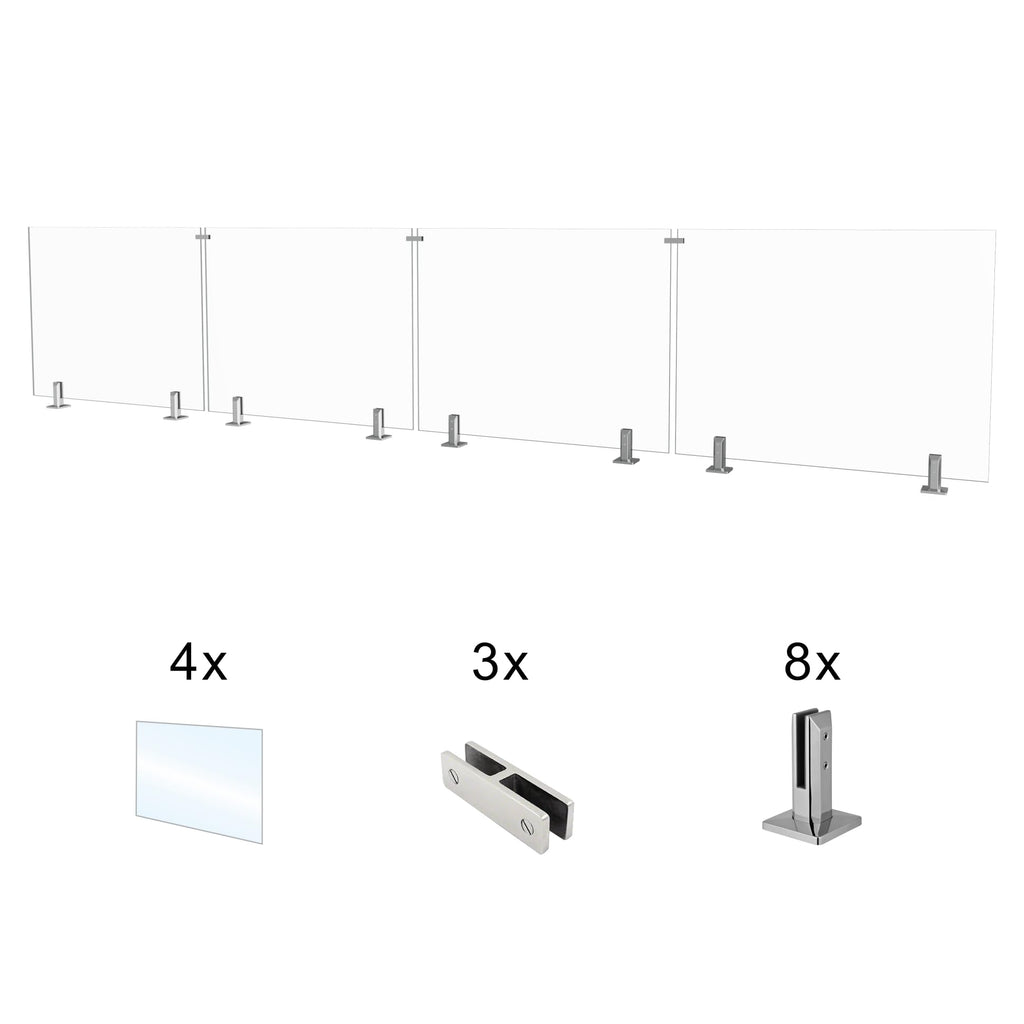 4-Panel Tempered Glass Railing System, 233-236" W x 44" H Deck Railing Kit
